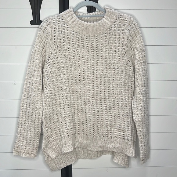 Anthropologie Field Flower waffle knit cream sweater size Large - Picture 1 of 3